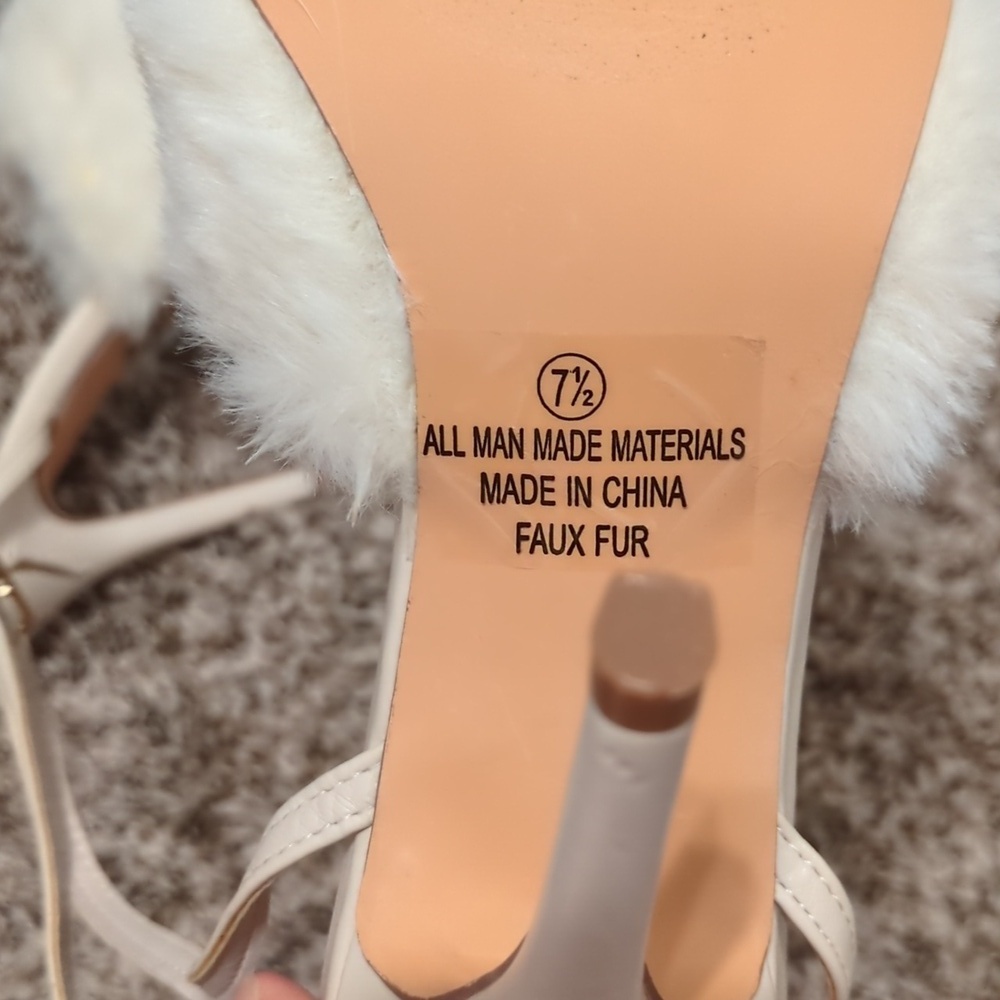 Lulu's Reluca ivory faux fur ankle strap high heel sandals - Picture 9 of 12